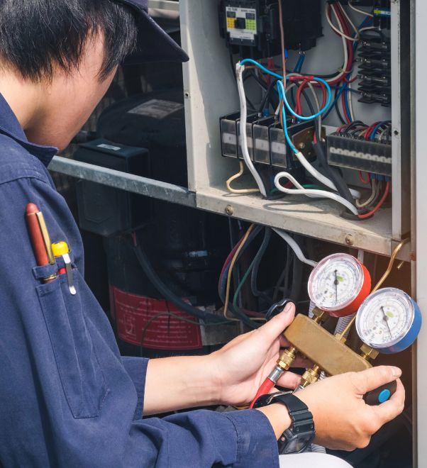 Technician in Durham, NC performing AC Maintenance